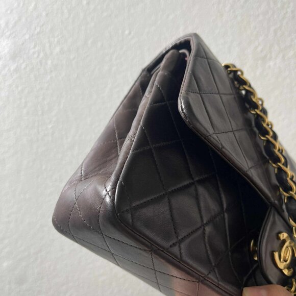 Vintage Classic Chanel Medium Double Flap, Dark Brown, Serial Number and Card - Picture 10 of 15